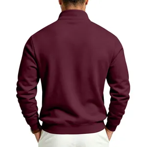 Sudadera casual para hombre con cuello alzado afelpada en rojo oscuro para invierno.
