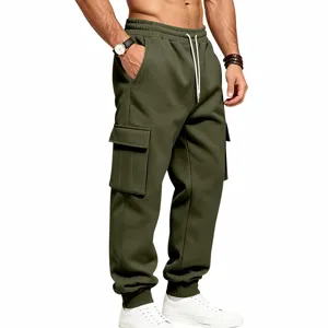 Pantaloni cargo verdi da uomo, tuta sportiva casual ampia con tasche per outdoor e tempo libero.
