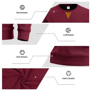 Men vintage ribbed crewneck sweatshirt detail view showcasing premium fabric, collar and cuffs.