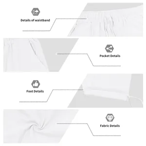Closeup view of white mens linen casual pants showcasing waistband and pocket details.