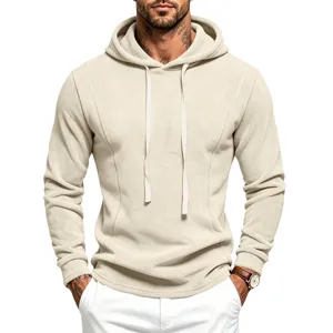 Heren fleece hoodie casual lange mouw trui met capuchon en trekkoord warme winterjas.