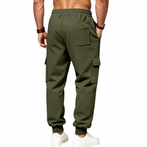 Pantaloni cargo felpati da uomo verde oliva, comodi pantaloni invernali con tasche.