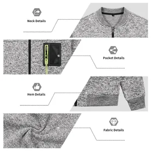Men's US size autumn winter knit bomber jacket detail view showing collar pocket hem fabric