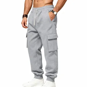 Pantaloni della tuta cargo felpati uomo inverno jogger casual con tasche grigio.