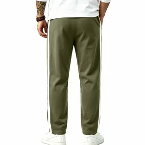 Men's casual sweatpants with white side stripes, loose fit straight leg trousers for autumn.