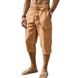 Heren casual linnen cargoshorts, lichte 3/4 zomerse broek met handige zakken en stijl.