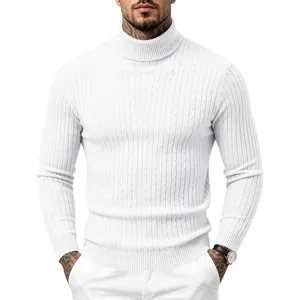 Herren lässiger Slim Fit Rollkragen Zopfmuster Pullover in Weiß für Herbst und Winter.