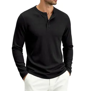 Herren Freizeit Langarm Henley Shirt einfarbig Vintage basic stilvolles Herbstoberteil