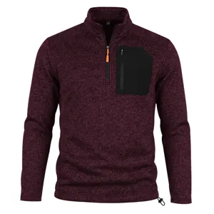 Herren Fleece Viertel Reißverschluss Pullover Winter Freizeit thermisch Stehkragen mit Tasche