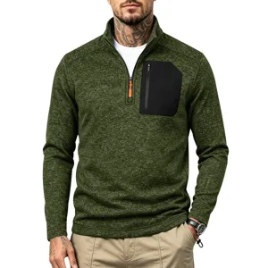 Herren Fleece Pullover mit halbem Reissverschluss und Brusttasche in Olivgruen 2026