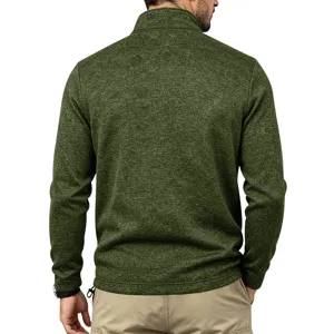 Herren thermische kationische Fleece Viertel-Reißverschluss taktische Sweatshirt in Dunkelgrün.