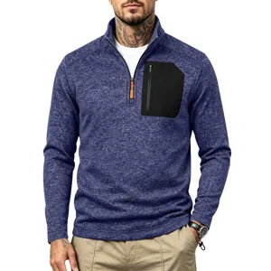 Herren Viertelreißverschluss Fleece Sweatshirt mit Brusttasche lässiger warmer Pullover