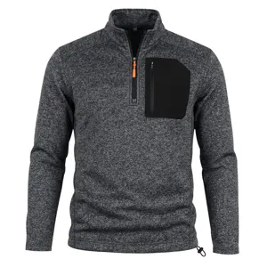 Herren Fleece Pullover Detail, Kontrast Brusttasche, Stehkragen, verstellbarer Kordelzug.