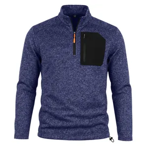 Herren Halb-Zip Fleece Sweatshirt Detail, Stehkragen mit Kontrasttasche und Kordelzug.