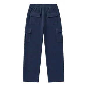 Detailed view of men's corduroy cargo trousers, featuring side utility pockets and texture.