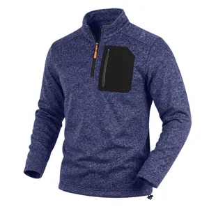 Herren Winter Fleece Viertelreißverschluss Sweatshirt mit kontrastierender Tasche Kordel.