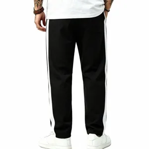 Men casual straight leg sweatpants with white side stripes for autumn and daily wear.