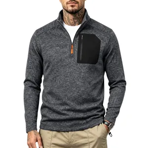 Herren Winter Fleece gefütterter Halb-Reißverschluss Stehkragen Sweatshirt Freizeitwarmer Pullover