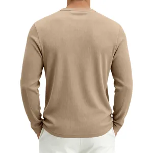 Freizeithemd für Herren langarm Waffelstrick in Khaki, bequemes lockeres Basic Oberteil.