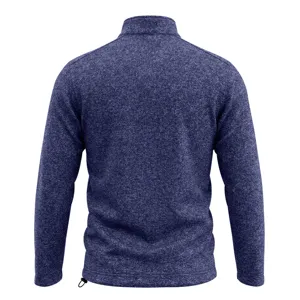 Rückansicht eines lässigen, angerauten Herren Sweatshirts mit Stehkragen und Kordelzugsaum.