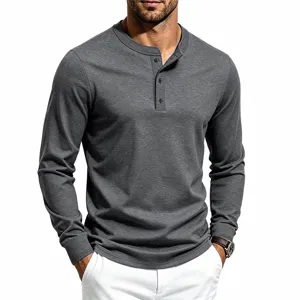 Heren casual lang mouw Henley t-shirt, effen kleur slim fit basic pullover top voor dagelijks.
