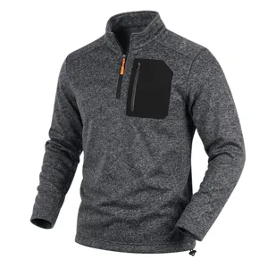 Herren Winter Fleece Reißverschluss Stehkragen Sweatshirt mit Kontrast Tasche.
