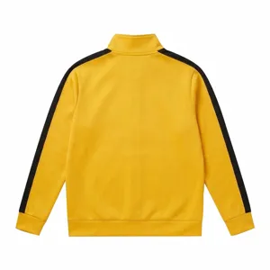Detail view of men's stand collar zip up contrast color casual track jacket streetwear.
