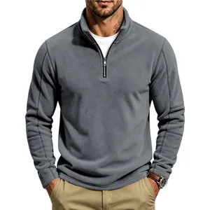 Men's Quarter-Zip Fleece Pullover Stand Collar Casual Long Sleeve Sweatshirt Grey