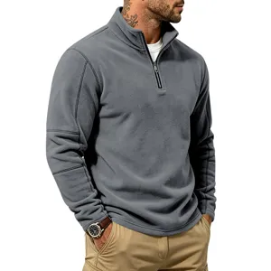 Men's Fall Winter Quarter Zip Fleece Pullover Casual Stand Collar Sweatshirt Grey
