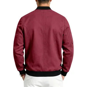 Men autumn vintage suede bomber jacket casual streetwear stylish outerwear apparel piece