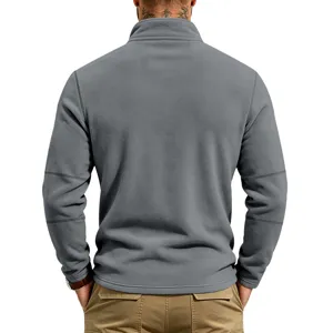Men's grey fleece half-zip jacket, casual stand collar pullover, comfortable autumn wear.