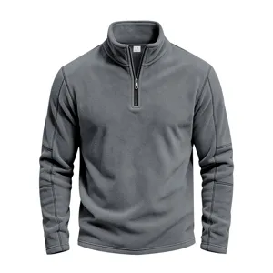 Men's casual fleece half-zip pullover sweatshirt in dark grey, comfortable collar style detail view.