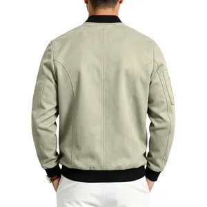 Men's suede bomber jacket back detail, casual vintage style jacket with ribbed trim.