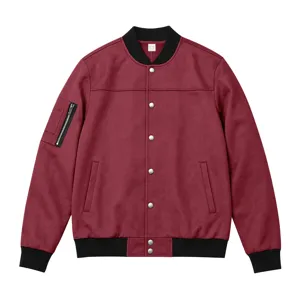 Men's retro suede bomber jacket casual autumn wear classic baseball style outerwear with snap buttons.