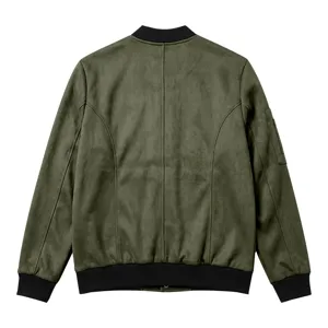 Mens olive green faux suede bomber jacket vintage casual outerwear classic MA1 style