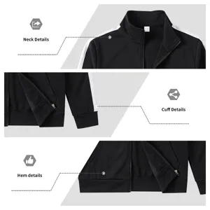 Gedetailleerd overzicht van contrast opstaande kraag rits sweatshirt manchet zoom.