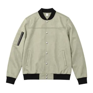 Men's suede bomber jacket vintage casual baseball coat full zip snap front outerwear