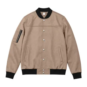 Vintage suede bomber jacket for men, casual retro flight jacket with snap buttons and pockets.