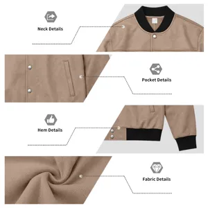 Detailed view of the American retro brown suede bomber jacket showing collar, pocket, and fabric.