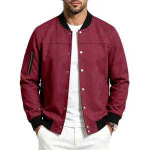 Men's retro suede bomber jacket casual zip up outerwear vintage baseball coat main view