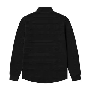 Top negro de manga larga tipo gofrado para hombre, cuello alto, estilo casual diario.