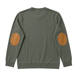 Pull-over vert armée pour homme avec coudières marron haut à manches longues décontracté