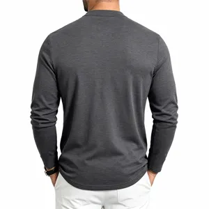 Heren donkergrijs lang mouw casual top detailweergave, zachte stof, achterkant.