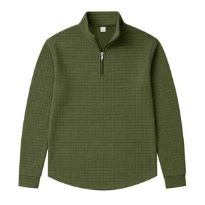 Camiseta de manga larga tipo gofre verde oliva con media cremallera casual hombre