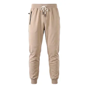 Pantaloni da jogging uomo casual kaki con coulisse elastica e pratica tasca con zip.