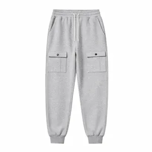 Graue gefütterte Cargohose für Herren, lässige weite Sportjogginghose mit Taschen.