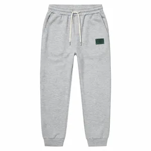 Heren grijze gevoerde jogger broek voor winter casual warme sportbroek met trekkoord.