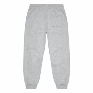 Achterkant van lichtgrijze casual heren sweatpants met elastische boorden en zak.