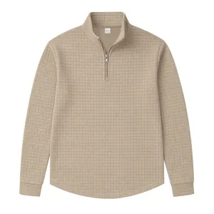 Jersey de hombre cuello alto media cremallera jacquard cuadrado manga larga casual top