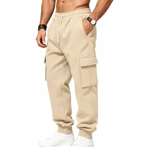 Pantaloni cargo felpati da uomo invernali casual tuta con tasche e coulisse regolabile